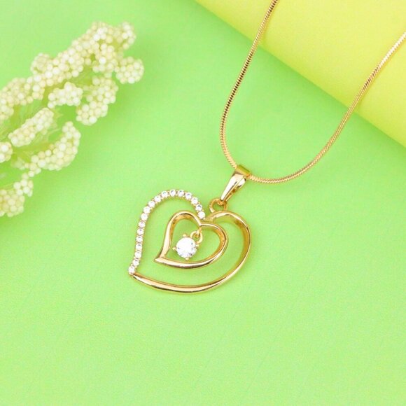 "Elegant Rose Gold Double Heart Pendant with Dangling CZ Stone, XPPT1378 - Picture 11 of 13